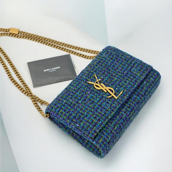 ✨️Authentic Saint Laurent Kate Small Chain Bag in Blue tweed - Picture 12 of 16